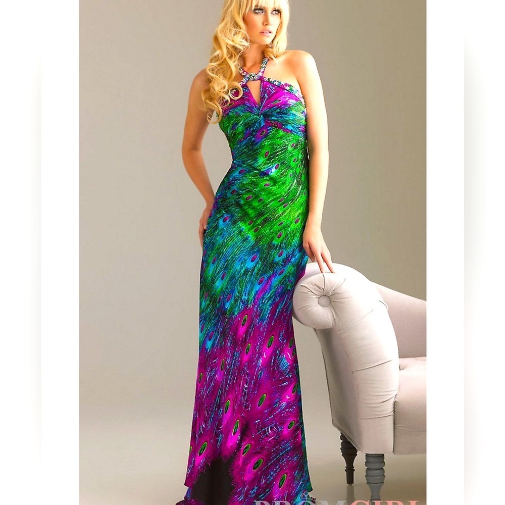 Night Moves Red Pink Halter Maxi Gown